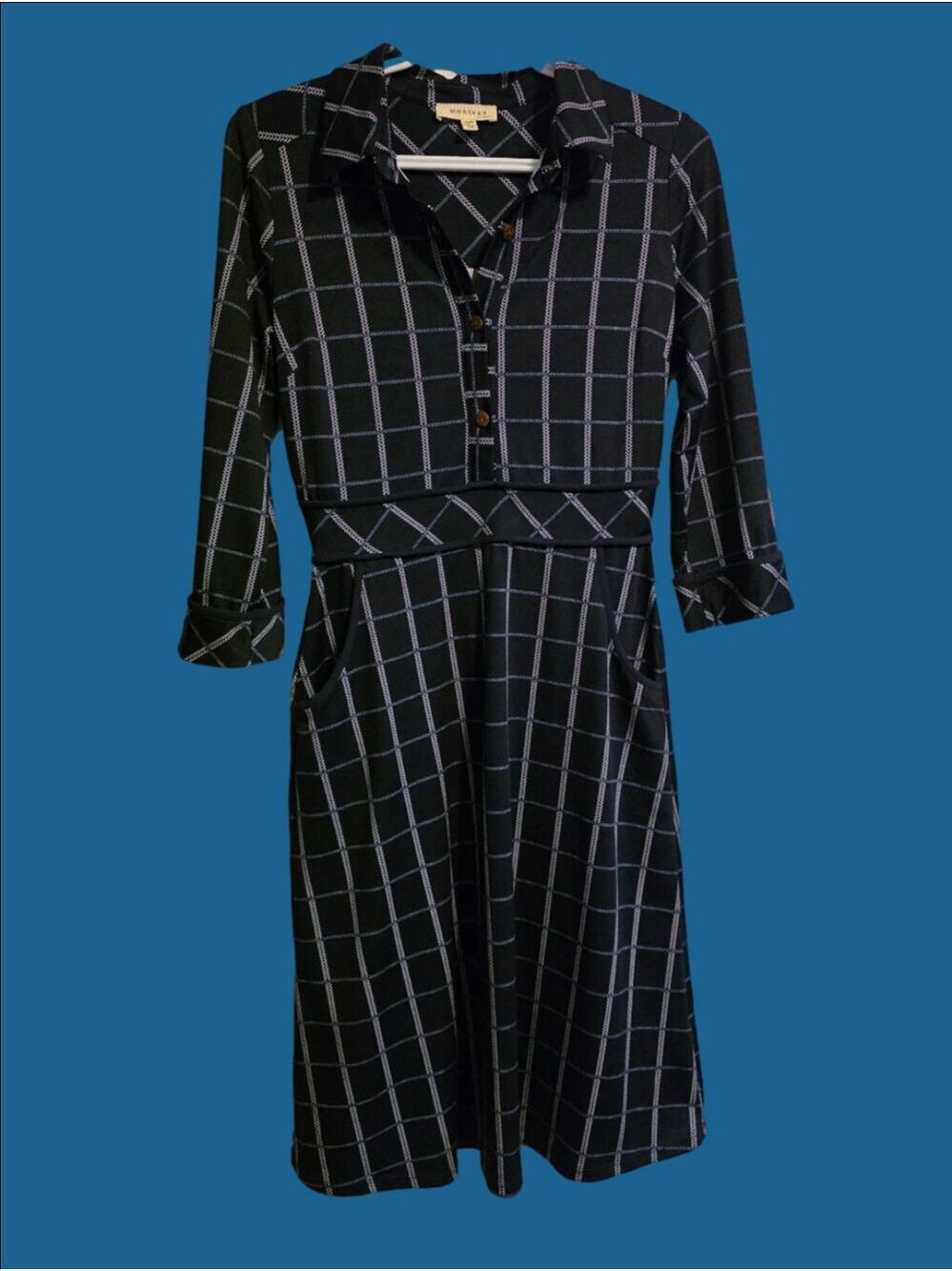 4/$67 Deal! Monteau Navy Windowpane Midi Dress